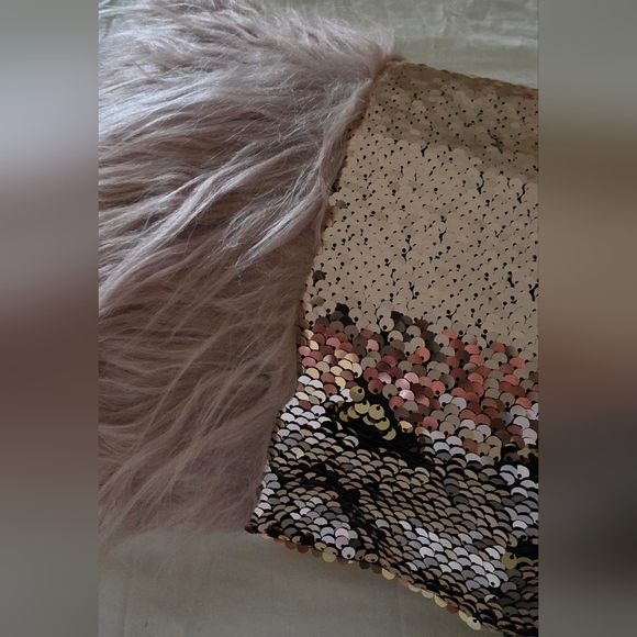 Luxurious Pink Sequin and Fur Throw Pillows 12x19 - Picture 2 of 5